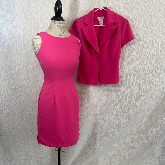 Vintage Dawn Joy 2 pc business casual Sheath Dress & Jacket Bubble Gum Pink - Picture 7 of 11